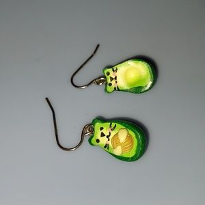 Cat avocado dangly earrings